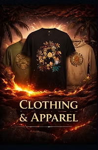 De Kaʻū Designs apparel displayed in a volcanic landscape