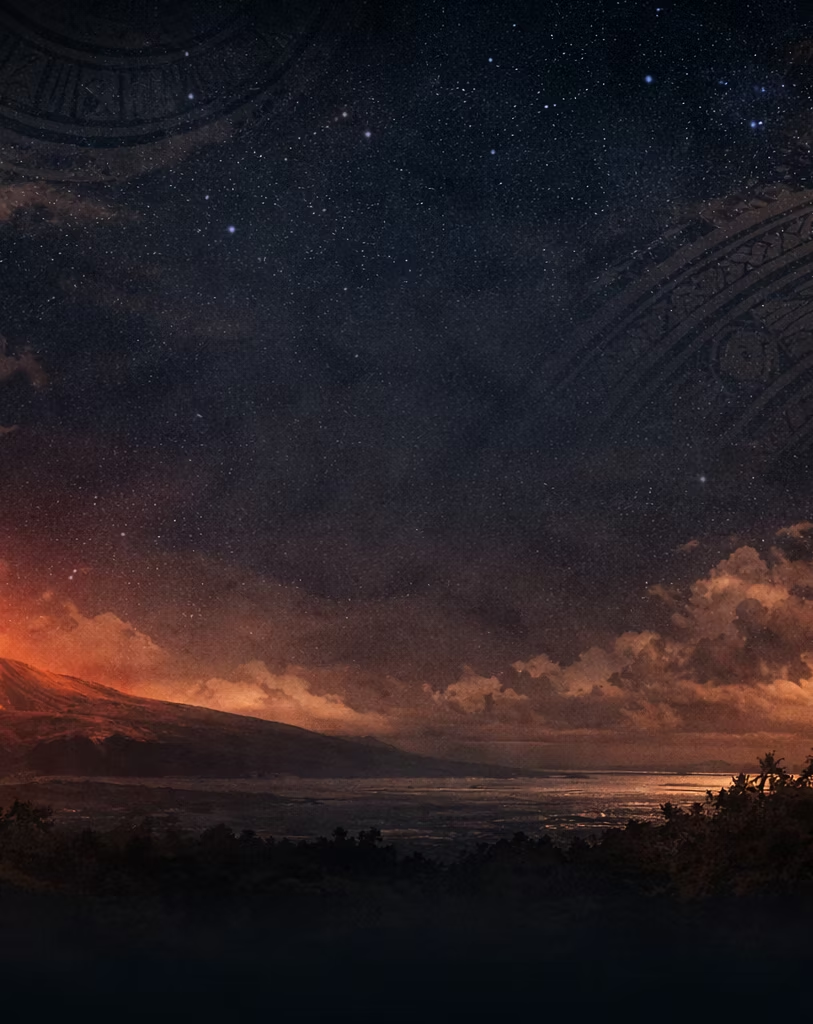 Kaʻū volcano and coastline beneath a star-filled night sky
